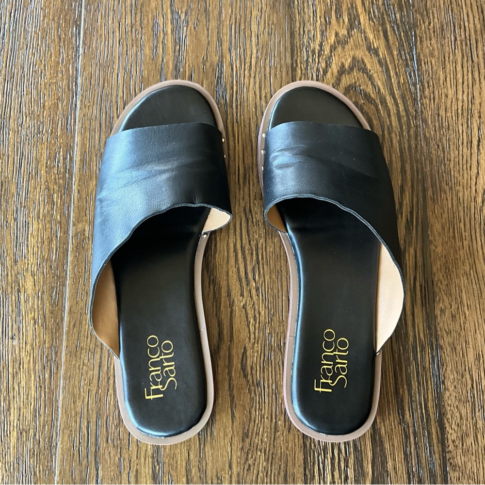 Franco Sarto Black Leather Slide Sandals